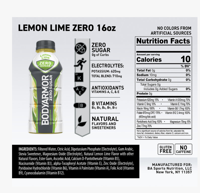 Bodyarmor Zero sugar Lemon Lima