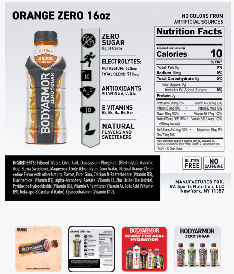 Bodyarmor Zero Sugar orange 20 oz